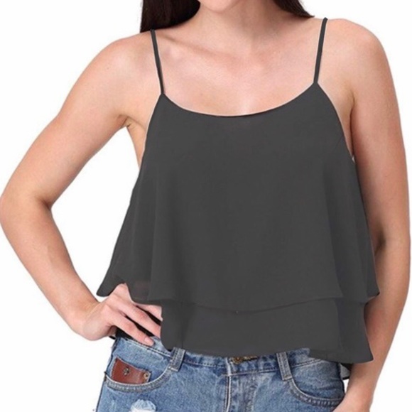 Hollister Gray Tiered Ruffle Crop Cami Top - Picture 1 of 8